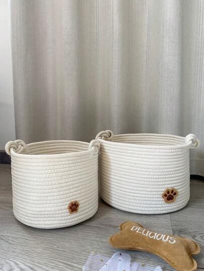 1pc Cartoon Woven Desktop Storage Basket, Pet Toy Retail Storage, Home Office Desk Storage Basket, Children's Room Snack Toy Storage, Holiday Gift Storage Basket, Available In M And L Sizes