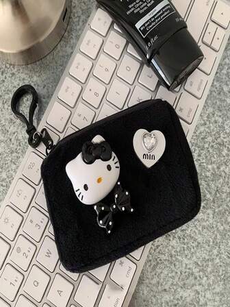 Sanrio 1-Piece Cute And Sweet-Cool Plush KT Cat Coin Purse, Mini Portable Compact Card Holder, Earphone Bag, Couple Bag