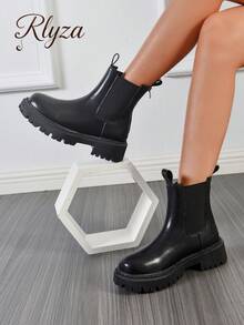 Fall/Winter Women's Thick Sole Boots, New Fashion Versatile Ankle Boots, Elastic Chelsea Boots, Lightweight & Versatile Ankle Boots - Black - View 4