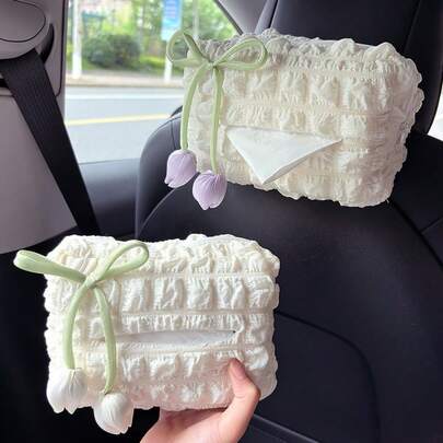 Car Tissue Box, Creative Tulip Design Car Paper Towel Holder, Car Armrest Box Tissue Dispenser, Car Interior Decor