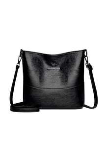 1 pieza Bolso bandolera de gran capacidad, ligero y de unicolor de piel de PU con decoración metálica, adecuado para uso diario de mujeres, versátil