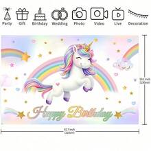 A Pc Rainbow Unicorn Happy Birthday Banner Background Cloth, Featuring Rainbow Unicorn Pattern Design, Pink Birthday Background Cloth, Party Banner, Pastel Rainbow Unicorn Birthday Party Decorations, Happy Birthday Party Photo Backdrop, Unicorn Happy Birthday Photo Backdrop, Birthday Party Supplies. - Multicolor - View 9
