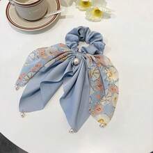 1pc French Vintage Ditsy Floral Bow Scarf Scrunchie With Pearls, Romantic Hair Accessory For Dates, Parties & Daily Looks, Elegant & Versatile, Ideal Gift For Women/Girlfriend/Bestie On  US - 綠色的. - 查看 7