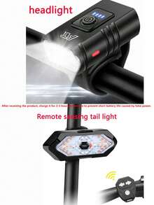 2/1 件塑料自行车灯组，双 T6 前灯，无线遥控器，高分贝扬声器，转向信号尾灯，USB 充电，强光手电筒，电池电量显示，山地自行车配件