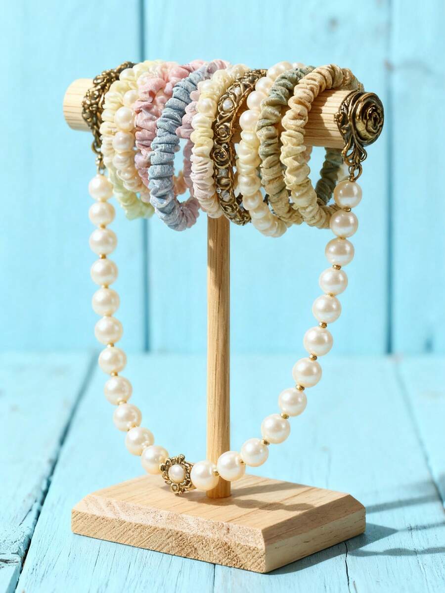 1 kệ trưng bày trang sức bằng gỗ, băng đô, phụ kiện tóc, vòng tay, giá đựng đồ trang trí nhỏ - Màu gỗ - Xem 1