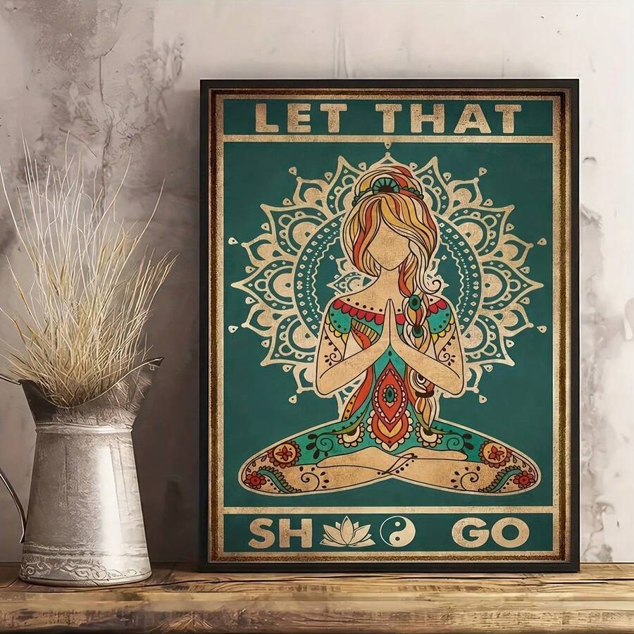 1 Pieza Póster de Impresión de Pintura en Lienzo Vintage, Chica de Yoga Inspiradora Let That Damn Stay Wild Moon Arte de Pared para Niños, Adecuado para Decoración del Hogar Decoración de Habitaciones Póster en Lienzo, Sin Marco - transparente - Ver 1