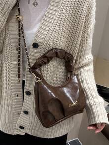 حقيبة كتف نسائية من جلد البولي يوريثان ذات لون أحادي مطوية بسيطة متعددة الاستخدامات، مناسبة للحفلات والاستخدام اليومي