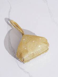 Irregular Shaped Clutch Bag With Sparkling Pearl Rhinestone Decor, Handbag For Gala, Party, Evening Dress Matching