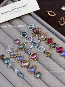 1件复古3D相框美甲宝石硅胶美甲模具美甲饰品模具美甲雕刻模板，适用于树脂美甲装饰配件DIY美甲用品