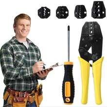 Ratchet Wire Crimping Set/ 8 Interchangeable Jaws Insulated And Non-Insulated Terminals , Wire Stripper Include,Exposed/Tubular/Coaxial Cable/Cap-Shaped/Insulated Terminal Connector Electrical Clip - màu đen - Xem 3