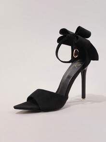 Sexy Pointed Toe High Heel Sandals With Bowknot, Suede Material, Super High Heels For Party, Banquet, And Prom - Black - View 19