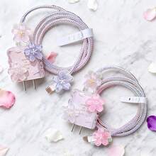 玫瑰、蝴蝶/星星/心形/环氧树脂保护壳，兼容苹果18-20W充电器，防止损坏 - 4波浪殼-粉花 - 查看 7