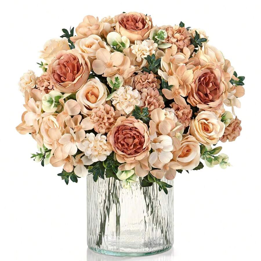 1束人造玫瑰花，刺绣花球，混合花卉，雏菊，适用于生日派对、聚会、装饰、婚礼花篮、新娘捧花、家居装饰、餐厅、卧室、窗台、花瓶装饰、情人节、新年装饰、户外花园、返校季 - 香檳色 - 查看 1