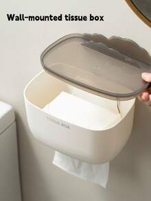 1pc Fashionable Multi-Function Tissue Box Bathroom Storage Rack, Toilet Paper Holder, Wall-Mounted Large Capacity Tissue Dispenser - White - View 2