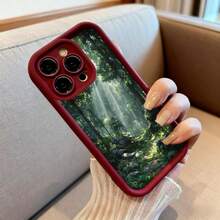 Cubierta de teléfono con borde protector negro con estampado de bosque mágico y rayos de sol para uso diario y viajes - Café integral - Ver 6