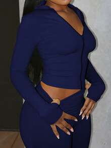 مجموعة قطعتين كاجوال من قميص بأكمام طويلة وياقة طاقم وسروال ضيق للنساء من فايي، بتصميم محبك للخريف، لياقة ضيقة، لون أحادي للاستخدام اليومي والتنقل