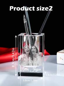 1pc Custom 3D Engraved Rectangle Crystal Pen & Pencil Holder - Thick Crystal Clear Desk Organizer With Couple Photo And Text,Crystal Glass 3d,Wedding Pictures Crystal Pen & Pencil Holder,Laser Engraved Picture Crystal,Anniversary Gift,Personalized Gifts,Customized Christmas Gifts,Christmas - Multicolor - View 6