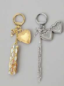 金属唇膏收纳包挂饰，带可替换不锈钢网袋 - 金银色包包挂饰，蝴蝶结和心形盒装饰唇膏盒钥匙扣，时尚唇膏和化妆品悬挂装饰，手提包和钱包的时尚挂件，便携式化妆配件，适合女性、女孩、爱美人士和送礼者，送给女性的礼物，母亲节礼物，生日礼物，送给朋友和老师的礼物，圣诞节，新年，情人节礼物 - 彩色 - 查看 8