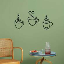 3pcs Modern Black Metal Coffee Cup Wall Art, Sculptural Pattern, Cultural Theme Wall Decor, Suitable For Living Room, Dining Room Backdrop, Indoor Decoration - Luxury Iron Wall Hanging Art, Room Decor, Bedroom Decor, Home Decor, Wall Decor, Kitchen Decor, Use This Set Of 3 Metal Coffee Cup Wall Art To Add Charm To Your Kitchen. - Multicolor - View 8