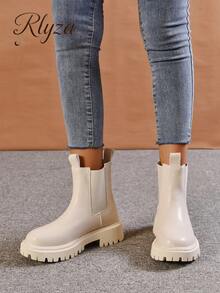 完美搭配秋季服装 女式黑色登山靴，前拉链开合，可与裤子搭配，并配有保暖衬里，完美搭配开衫、女式靴子 - 米色 - 查看 5