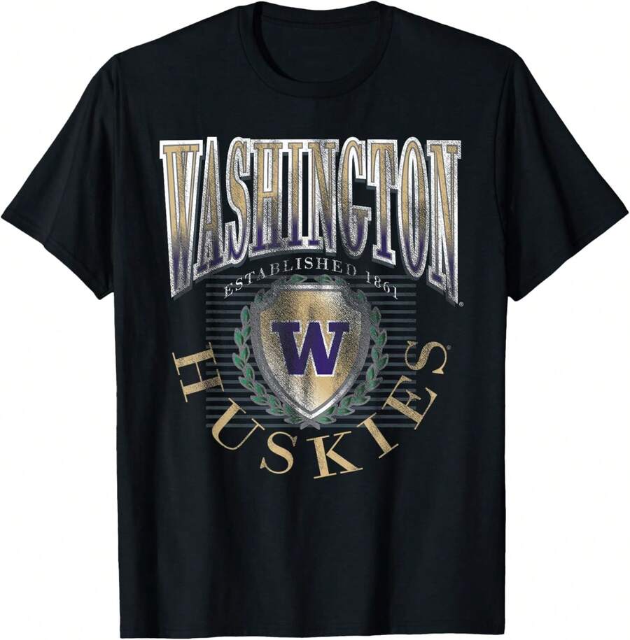 Washington Huskies Vintage Emblem 90's Black T-Shirt - 黑色 - 查看 1