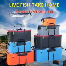 1pc Compact EVA Fishing Gear Bag - Foldable Live Fish Bucket & Tackle Storage With Zipper Closure, Suitable For Outdoor Camping Fishing - Black - View 1