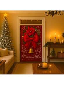 Door Cover Decoration For Christmas And New Year's With Beautiful Prints - Welcome 2026 - Red - View 3