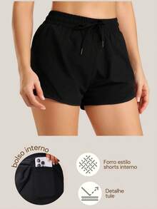SET OF 2 WOMEN'S SHORTS – TULLE DETAIL + LINING WITH INNER POCKET - Đen/Khỏa thân - Xem 2
