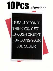 1/10Pcs Funny Text Black Greeting Cards - Party Cards With Envelopes, Suitable For Giving To Your Friends ﻿ - Multicolor - View 7