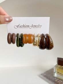 1 套 5 对米色经典时尚 C 形耳钉，欧美风格