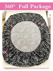 Sanrio 2/3 件   床上用品套装，可爱卡通印花床上用品，床垫保护套，床笠，床单，舒适家纺，透气抗起球床垫套，家居装饰，适合所有床尺寸 - 单人床、双人床、大号床、特大号床、四季皆宜，防尘床罩，可机洗 - 黑白KT - 查看 7