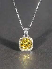MONALLY 1pc Glamorous Cubic Zirconia Geometric Pendant Necklace For Women For Dating Gift - Yellow - View 6