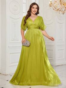 Đầm maxi dáng ôm cổ chữ V tay ngắn màu trơn chất liệu rayon dành cho nữ của UNITHORSE, thích hợp cho đám cưới, tiệc mùa xuân. - Màu xanh Ô liu - Xem 3