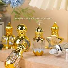 Botella de bola rodante con grabado dorado, diseño de estilo de Oriente Medio - Botella de perfume/aceite esencial de lujo portátil, recargable y a prueba de fugas - Dorado - Ver 7