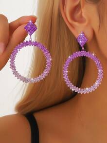 2pcs Exaggerated Personalized Frosted Big Hoop Earrings For Women Party Accessories - Multicolor - View 9