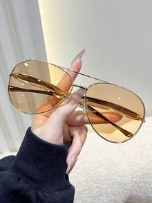 1 Stück Damen Metall Pilotenrahmen getönte Linse, lässiger Retro-Stil, klassisch ästhetisch, Büro, Autofahren, Alltag, Outdoor, Lässig-Aktivitäten, Golf, Modezubehör