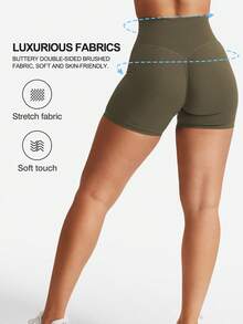 YEOREO Women's Biker Shorts 4.5" Workout Gym Shorts Craze High Waist Tummy Control Hidden Scrunch Running Yoga Shorts - 橄欖綠 - 查看 3