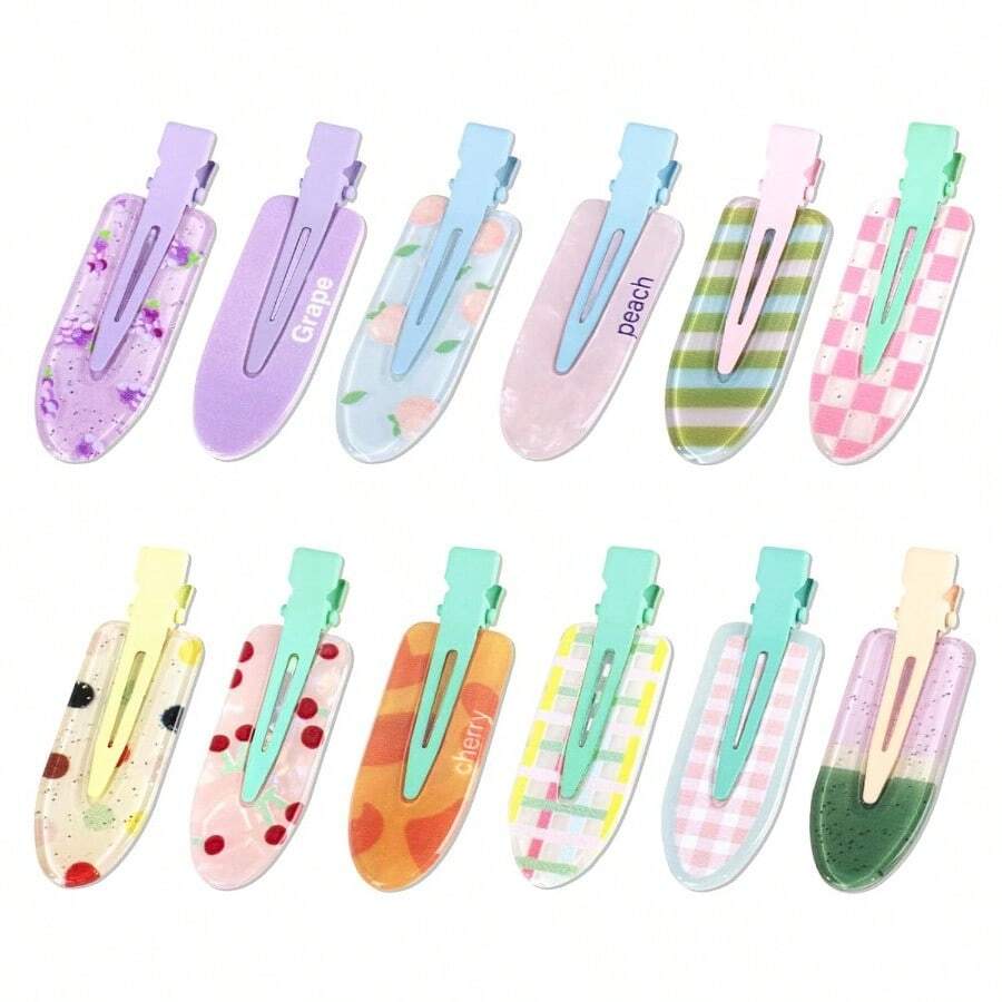 GSYY 12Pcs No Bend Hair Cls Creases Flat Hair Cls For Wen C Makeup Bangs Hair Cl Hair Barrettes For Styling - 彩色 - 查看 1