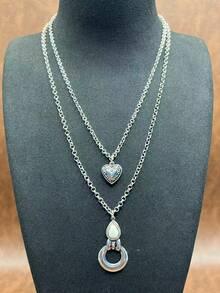 1 Set Vintage Bohemian Style Turquoise Pendant Necklace, Turquoise Earrings, 2-Layer Necklace Can Be Matched Freely, Versatile, Suitable For Casual Wear, All Seasons Jewelry, Suitable For Women And Girls To Match Daily Outfits, Party Accessories, Jewelry, Gift For Family/Friends/Yourself - Bohemian Style - View 15