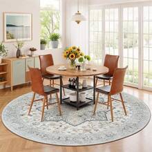 Washable Area Rug 5x7 - Soft Faux-Wool Area Rug Living Room Bedroom, Boho Vintage Floral Medallion Non-Slip Low Pile, Pet Friendly, Blue White - 灰棕色 - 查看 2
