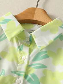 新款春季女士优雅法式风百搭花叶印花长袖梭织衬衫，纽扣领设计，休闲时尚，是春季节日和日常聚会的理想之选。 - 薄荷綠 - 查看 3