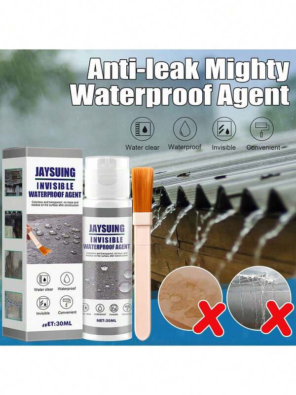 Ein Set aus multifunktionalem, leistungsfähigem und wasserdichtem Dichtungsmittel mit Pinsel, ein selbstgrundierender, undurchlässiger Füller für den Hausgebrauch, geeignet für Böden, Spülbecken, Rohre, Dächer und Wände. Es ist eine effektive Lösung zur Verhinderung von Wasserlecks und ein Leckage-Reparaturmittel.