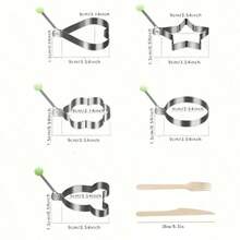 7-Piece Set - 5-Piece Set Of Scrambled Egg Rings + 2 Pieces Of Wooden Utensils, Creative Stainless Steel Scrambled Egg Cooking Ring Set - Cartoon-Shaped Non-Stick Scrambled Egg Rings, Heart-Shaped, Star-Shaped, Flower-Shaped, Cloud-Shaped - Kitchen Tools For Making Muffins, Scrambled Eggs, And Chicken Wraps