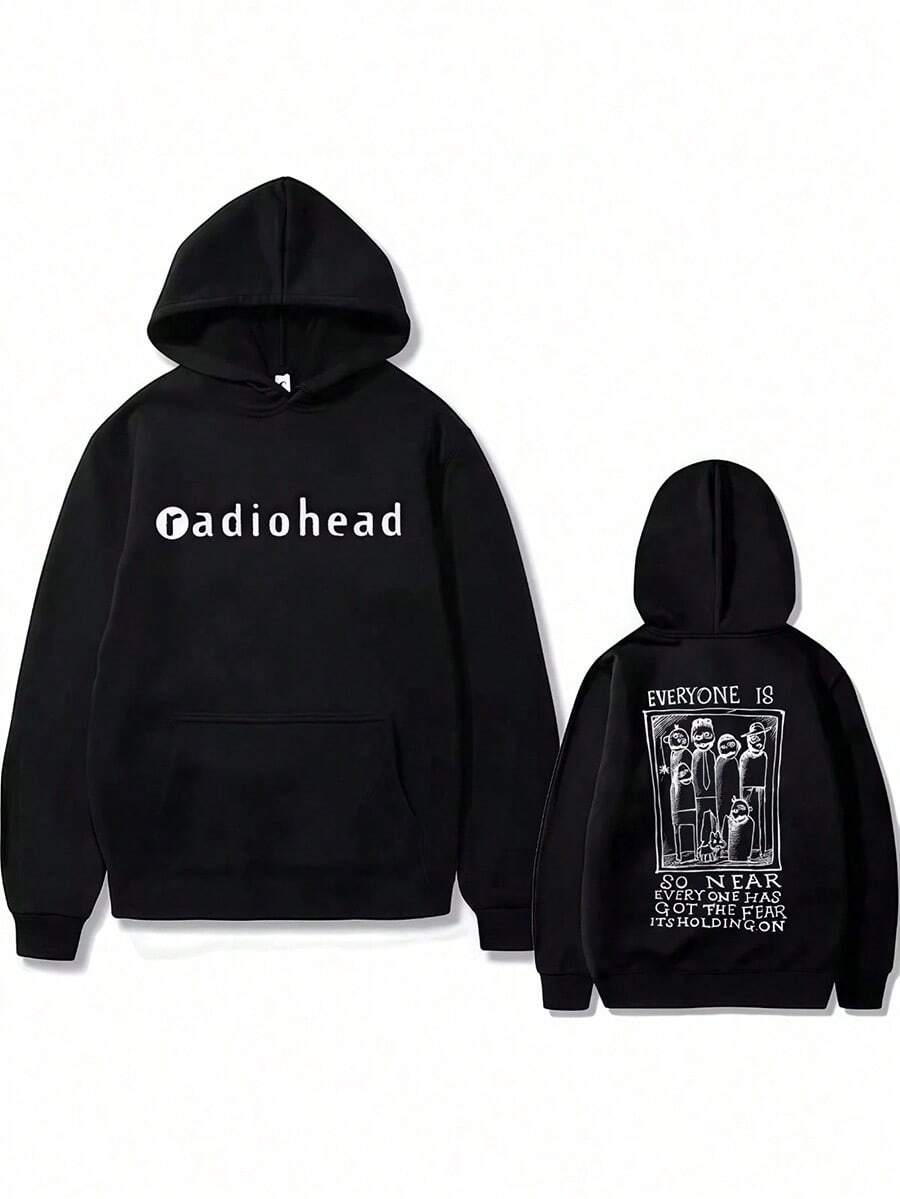 British Rock Band Radioheads's Printed Hoodie Men's Fashion Casual Retro Hoodie Gothic Streetwear Y2k,Printed & Shipped In USA - 黑色 - 查看 1