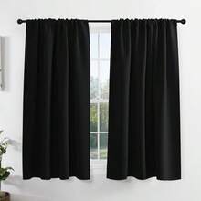 Short Blackout Curtains For Kitchen Over Sink 45 Inch Long Thermal Insulated Black Out Curtain For Bedroom Rod Pocket Drapes For Bathroom Small Window 2 Panels Set Black 42 Inches Wide - 黑色 - 查看 2