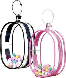 2PCS Large Clear Figure Display Bag Compatible With 7Inche Blind Box Doll PVC Protective Case Portable Carrying PouchChristmas - Đen + Hồng đậm - Xem 1