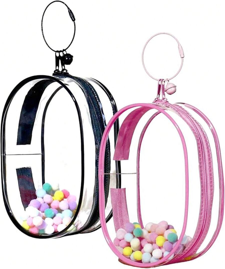 2PCS Large Clear Figure Display Bag Compatible With 7Inche Blind Box Doll PVC Protective Case Portable Carrying PouchChristmas - Đen + Hồng đậm - Xem 1