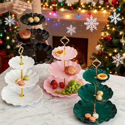 可拆卸轻质塑料甜点展示架 - 优雅三层蛋糕架，多层展示架，适用于生日、派对、婚礼和商业用途