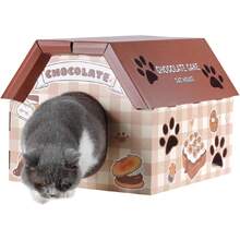 Cardboard Cat House With Scratcher - Chocolate Cake Carton Cat Box - 18''L X 15.5''W X 14''H For Cats Up To 20 Lbs, Sturdy Kitty Playhouse & Hideaway - Indoor Feline Scratch Toy,28012711 - 銀色 - 查看 1