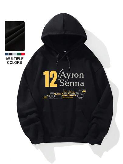 Sudadera con capucha azul marino para hombres - Gráfico de carreras de Aaron , sudadera cálida de invierno amarilla para fanáticos de Fórmula Uno, ropa casual de calle y eventos de carreras - Regalo ideal de cumpleaños/Navidad para entusiastas del automovilismo, tela duradera